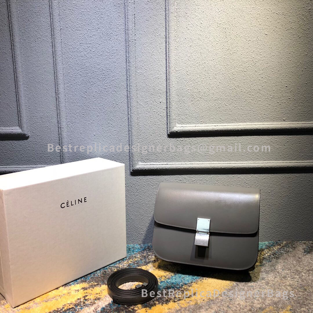 Celine Medium Classic Box Bag Storm Grey Calfskin